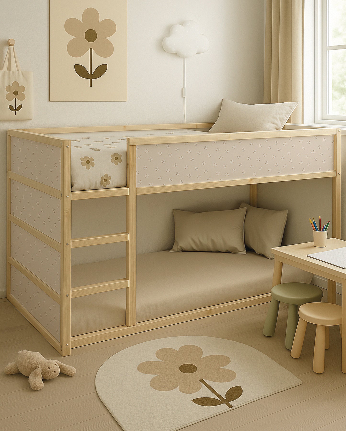 Cama Kura Flores blancas/beige