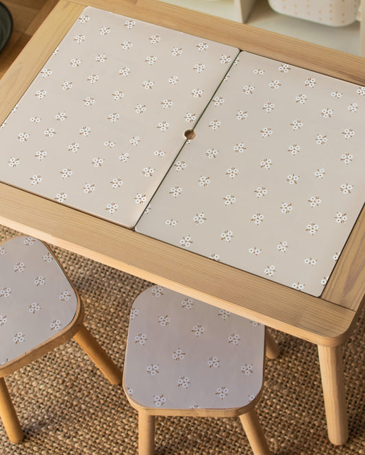 Mesa Flisat Flores Blancas/Beige
